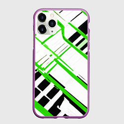 Чехол iPhone 11 Pro матовый Зелёно-чёрные полосы на белом фоне, цвет: 3D-фиолетовый