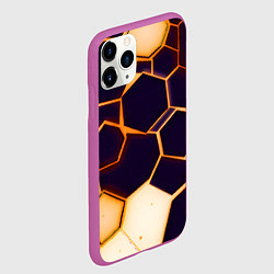 Чехол iPhone 11 Pro матовый Чёрные шестиугольники на чёрном фоне, цвет: 3D-фиолетовый — фото 2