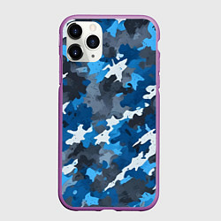 Чехол iPhone 11 Pro матовый Синий армейский камуфляж, цвет: 3D-фиолетовый
