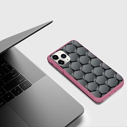 Чехол iPhone 11 Pro матовый Стальные шестигранники на сером фоне, цвет: 3D-малиновый — фото 2