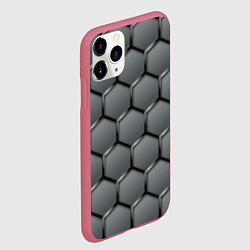 Чехол iPhone 11 Pro матовый Стальные шестигранники на сером фоне, цвет: 3D-малиновый — фото 2