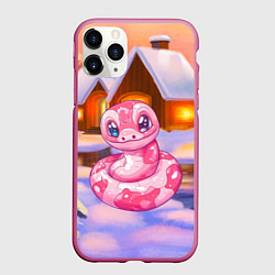 Чехол iPhone 11 Pro матовый Милая розовая змейка, цвет: 3D-малиновый