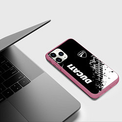 Чехол iPhone 11 Pro матовый Ducati - следы от шин, цвет: 3D-малиновый — фото 2