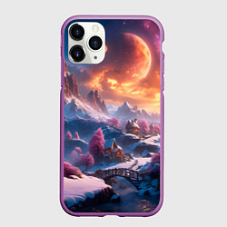 Чехол iPhone 11 Pro матовый Fantasy river village, цвет: 3D-фиолетовый