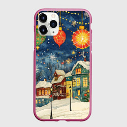 Чехол iPhone 11 Pro матовый Новый год на улице, цвет: 3D-малиновый