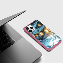 Чехол iPhone 11 Pro матовый Новогодний домик в пещере, цвет: 3D-малиновый — фото 2