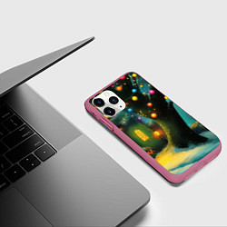 Чехол iPhone 11 Pro матовый Новогоднее дерево и фонарики, цвет: 3D-малиновый — фото 2