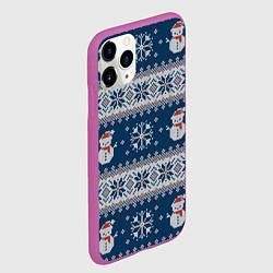 Чехол iPhone 11 Pro матовый Вязаный зимний узор со снеговиками, цвет: 3D-фиолетовый — фото 2