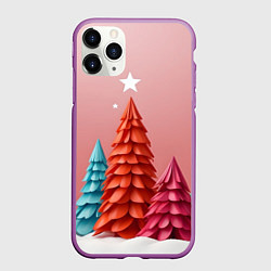 Чехол iPhone 11 Pro матовый Новогодние ели, цвет: 3D-фиолетовый
