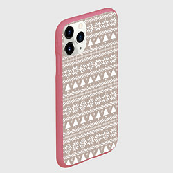 Чехол iPhone 11 Pro матовый Бежевый скандинавский узор с ёлками, цвет: 3D-малиновый — фото 2