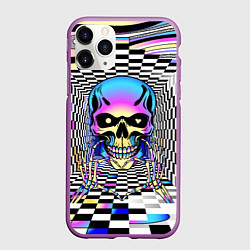 Чехол iPhone 11 Pro матовый Череп, сердце и оп-арт, цвет: 3D-фиолетовый