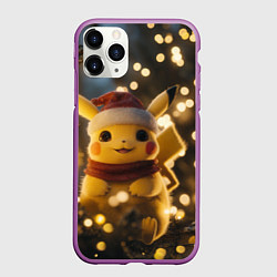 Чехол iPhone 11 Pro матовый Новогодний Пикачу, цвет: 3D-фиолетовый