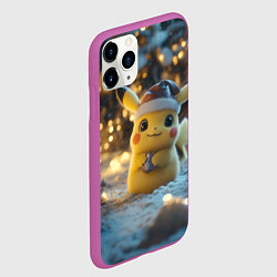 Чехол iPhone 11 Pro матовый Радостный новогодний Пикачу, цвет: 3D-фиолетовый — фото 2