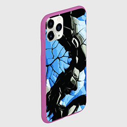 Чехол iPhone 11 Pro матовый Чёрные линии на чёрно-синем фоне, цвет: 3D-фиолетовый — фото 2