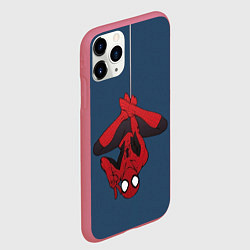 Чехол iPhone 11 Pro матовый Человек-Паук на паутине, цвет: 3D-малиновый — фото 2
