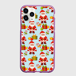Чехол iPhone 11 Pro матовый Новогодний паттерн с Сантой и подарками, цвет: 3D-фиолетовый