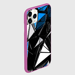 Чехол iPhone 11 Pro матовый Сине-белые рельефные треугольники на чёрном фоне, цвет: 3D-фиолетовый — фото 2