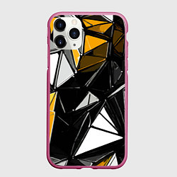 Чехол iPhone 11 Pro матовый Жёлто-белые рельефные треугольники на чёрном фоне, цвет: 3D-малиновый