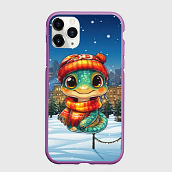 Чехол iPhone 11 Pro матовый Змейка новогодняя 2025 год, цвет: 3D-фиолетовый