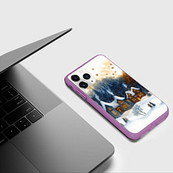Чехол iPhone 11 Pro матовый Зимний вечерний город, цвет: 3D-фиолетовый — фото 2