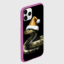 Чехол iPhone 11 Pro матовый Змея в шапке деда мороза, цвет: 3D-фиолетовый — фото 2