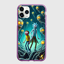 Чехол iPhone 11 Pro матовый Морти и Рик в пещере ужасов, цвет: 3D-фиолетовый