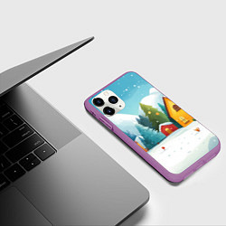 Чехол iPhone 11 Pro матовый Новогодний городок иллюстрация, цвет: 3D-фиолетовый — фото 2