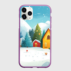 Чехол iPhone 11 Pro матовый Новогодний городок иллюстрация, цвет: 3D-фиолетовый