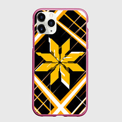 Чехол iPhone 11 Pro матовый Жёлто-белая звезда и полосы на чёрном фоне, цвет: 3D-малиновый
