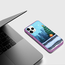 Чехол iPhone 11 Pro матовый Елки и елочные игрушки, цвет: 3D-фиолетовый — фото 2