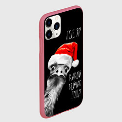 Чехол iPhone 11 Pro матовый Удивленный страус в шапке Деда Мороза, цвет: 3D-малиновый — фото 2