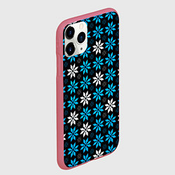 Чехол iPhone 11 Pro матовый Бело-голубые звёзды на чёрном фоне, цвет: 3D-малиновый — фото 2