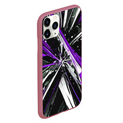 Чехол iPhone 11 Pro матовый Чёрно-фиолетово-белая абстракция, цвет: 3D-малиновый — фото 2