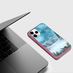 Чехол iPhone 11 Pro матовый Новогодний снег, цвет: 3D-малиновый — фото 2