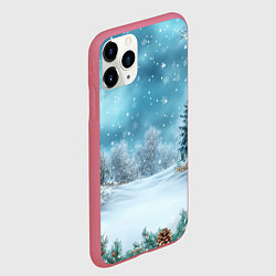 Чехол iPhone 11 Pro матовый Новогодний снег, цвет: 3D-малиновый — фото 2
