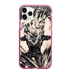 Чехол iPhone 11 Pro матовый Ghost Rider, цвет: 3D-малиновый