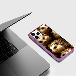Чехол iPhone 11 Pro матовый Ежи, цвет: 3D-фиолетовый — фото 2