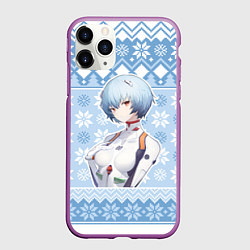 Чехол iPhone 11 Pro матовый Rei christmas sweater Evangelion, цвет: 3D-фиолетовый