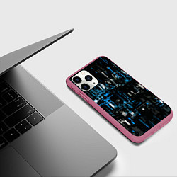Чехол iPhone 11 Pro матовый Бело-синяя тревожная абстракция на чёрном фоне, цвет: 3D-малиновый — фото 2