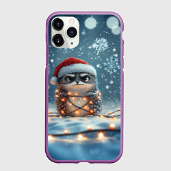 Чехол iPhone 11 Pro матовый Сердитый новогодний ёжик, цвет: 3D-фиолетовый