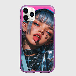 Чехол iPhone 11 Pro матовый Future samurai pink girl, цвет: 3D-фиолетовый