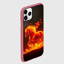 Чехол iPhone 11 Pro матовый Огненная лошадь на темном фоне, цвет: 3D-малиновый — фото 2
