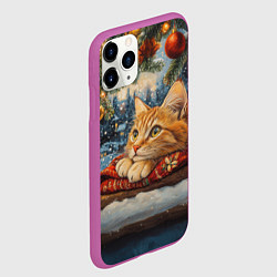 Чехол iPhone 11 Pro матовый Рыжий новогодний кот, цвет: 3D-фиолетовый — фото 2