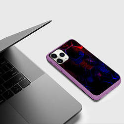 Чехол iPhone 11 Pro матовый Красно-синие точки и линии на чёрном фоне, цвет: 3D-фиолетовый — фото 2