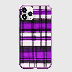 Чехол iPhone 11 Pro матовый Фиолетово-белая ткань в клетку, цвет: 3D-фиолетовый