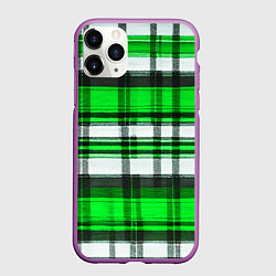Чехол iPhone 11 Pro матовый Зелёно-белая ткань в клетку, цвет: 3D-фиолетовый
