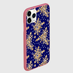 Чехол iPhone 11 Pro матовый Золотые снежинки на синем шелке, цвет: 3D-малиновый — фото 2