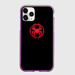 Чехол iPhone 11 Pro матовый Miles Morales - logo, цвет: 3D-фиолетовый