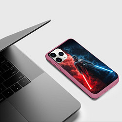 Чехол iPhone 11 Pro матовый Дарт Вейдер - две стороны силы, цвет: 3D-малиновый — фото 2
