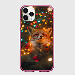 Чехол iPhone 11 Pro матовый Рыжая лисица в огоньках, цвет: 3D-малиновый